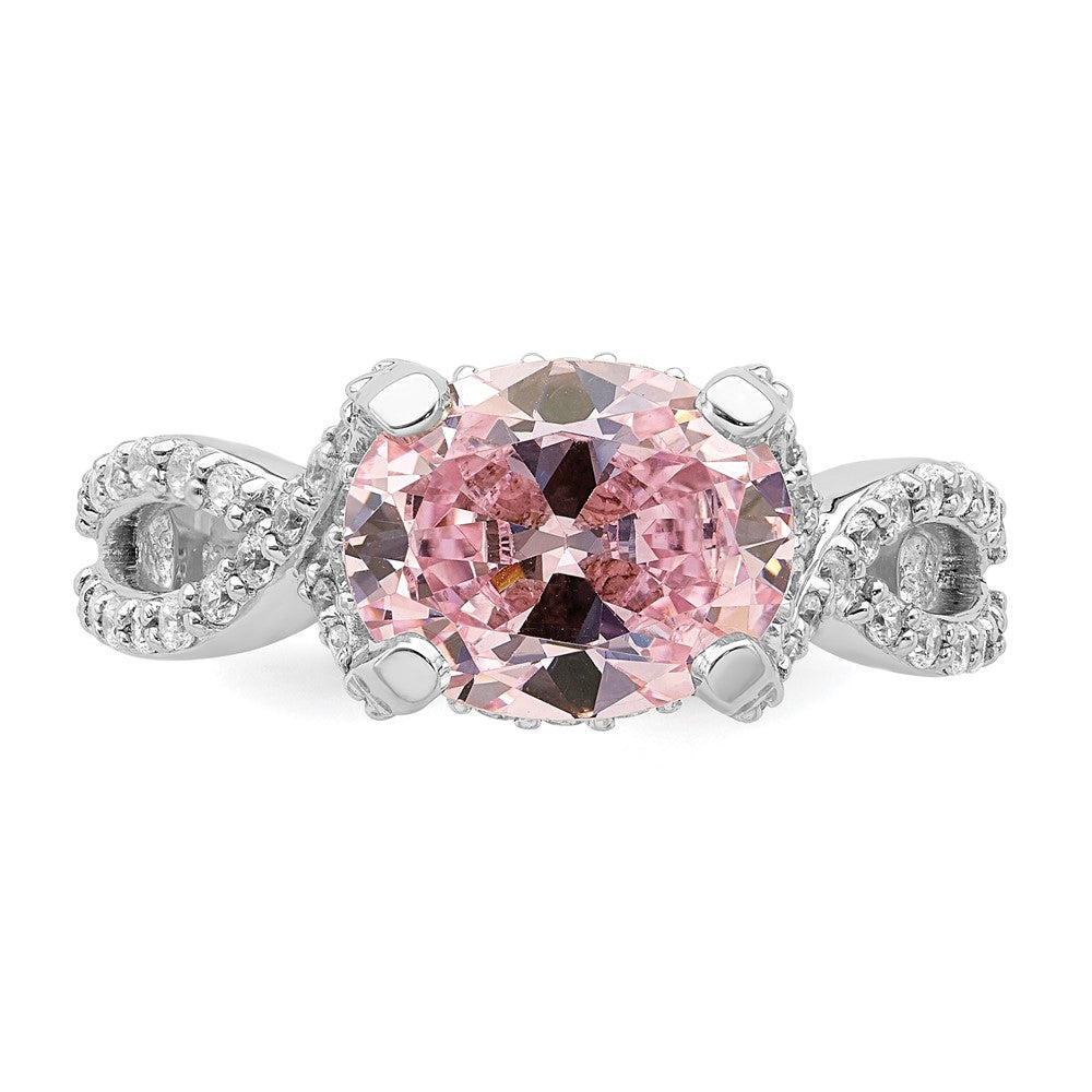 Sterlingsilber Rhodiniert Rosa 10x8 Oval Zirkonia Ring (size 8 Nur)