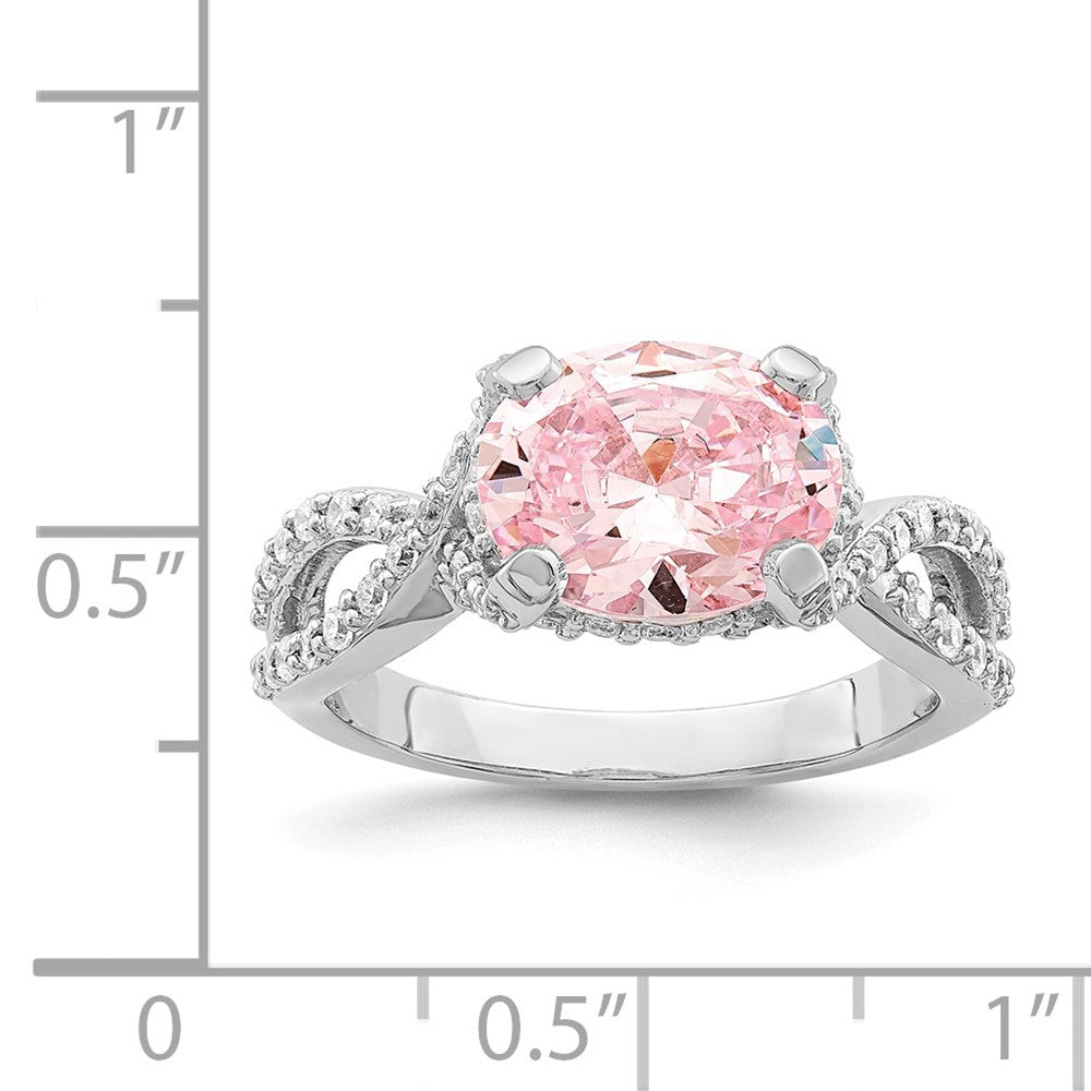 Sterlingsilber Rhodiniert Rosa 10x8 Oval Zirkonia Ring (size 8 Nur)