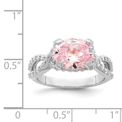 Sterlingsilber Rhodiniert Rosa 10x8 Oval Zirkonia Ring (size 8 Nur)