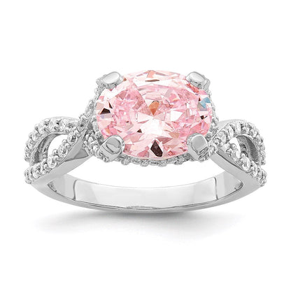 Sterlingsilber Rhodiniert Rosa 10x8 Oval Zirkonia Ring (size 8 Nur)