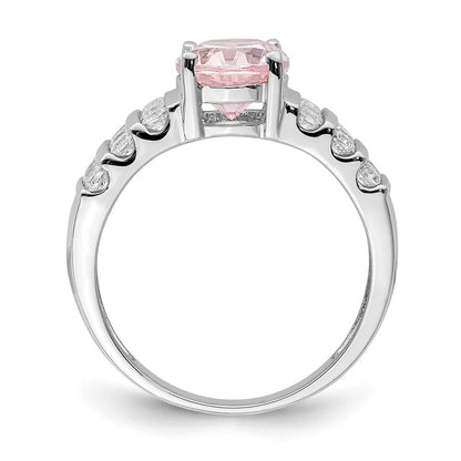Sterlingsilber Rhodiniert Oval Rosa & Weiß Zirkonia Ring