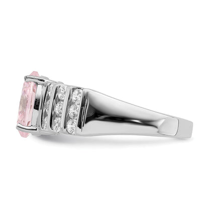Sterlingsilber Rhodiniert Oval Rosa & Weiß Zirkonia Ring