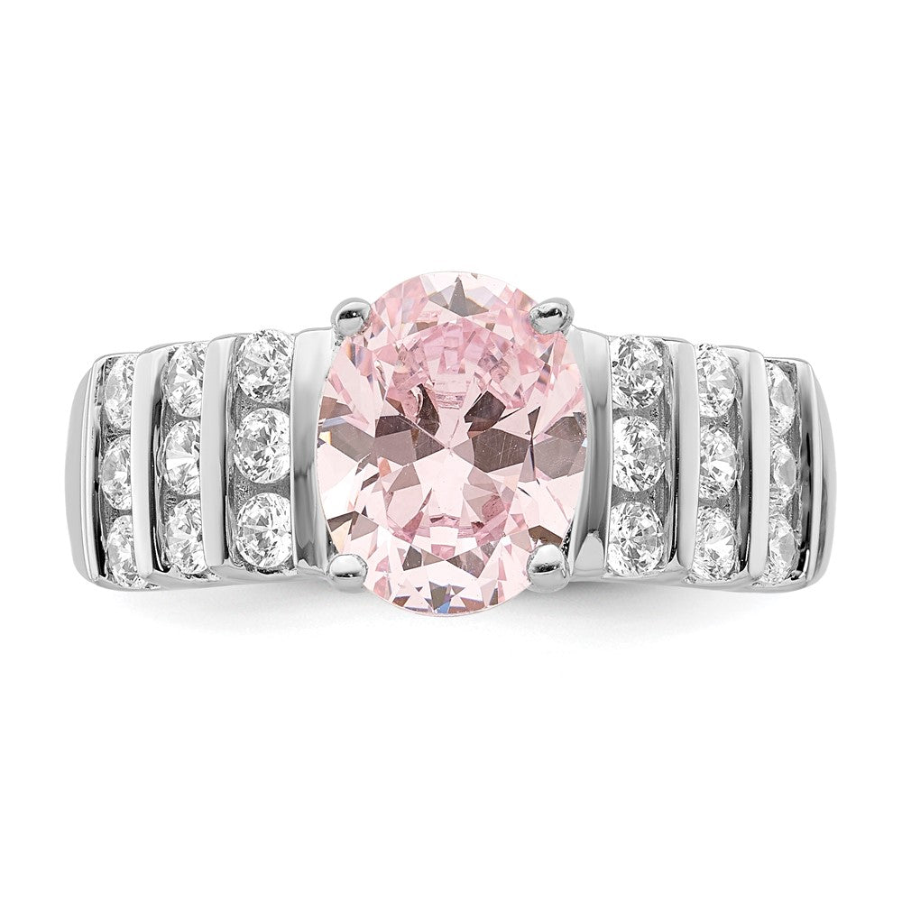 Sterlingsilber Rhodiniert Oval Rosa & Weiß Zirkonia Ring