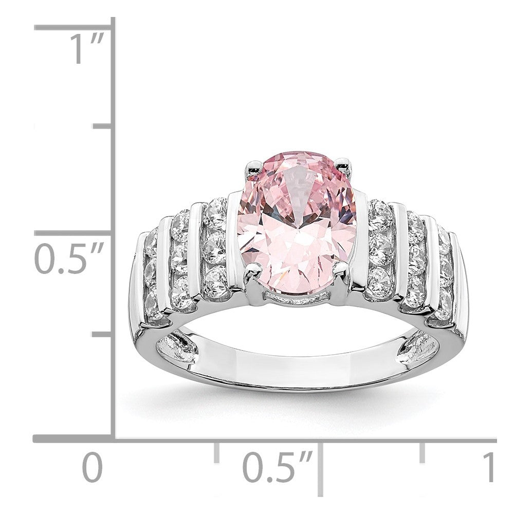 Sterlingsilber Rhodiniert Oval Rosa & Weiß Zirkonia Ring