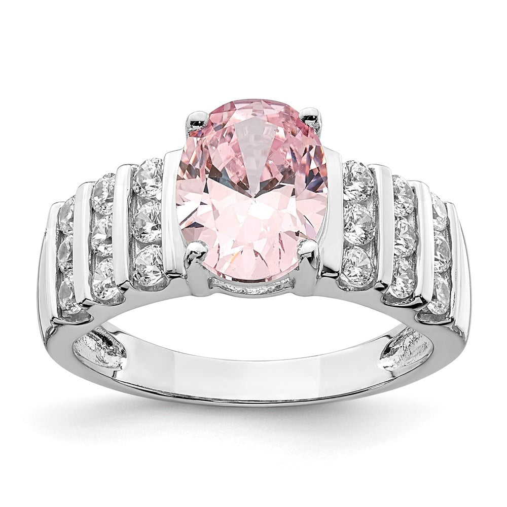 Sterlingsilber Rhodiniert Oval Rosa & Weiß Zirkonia Ring