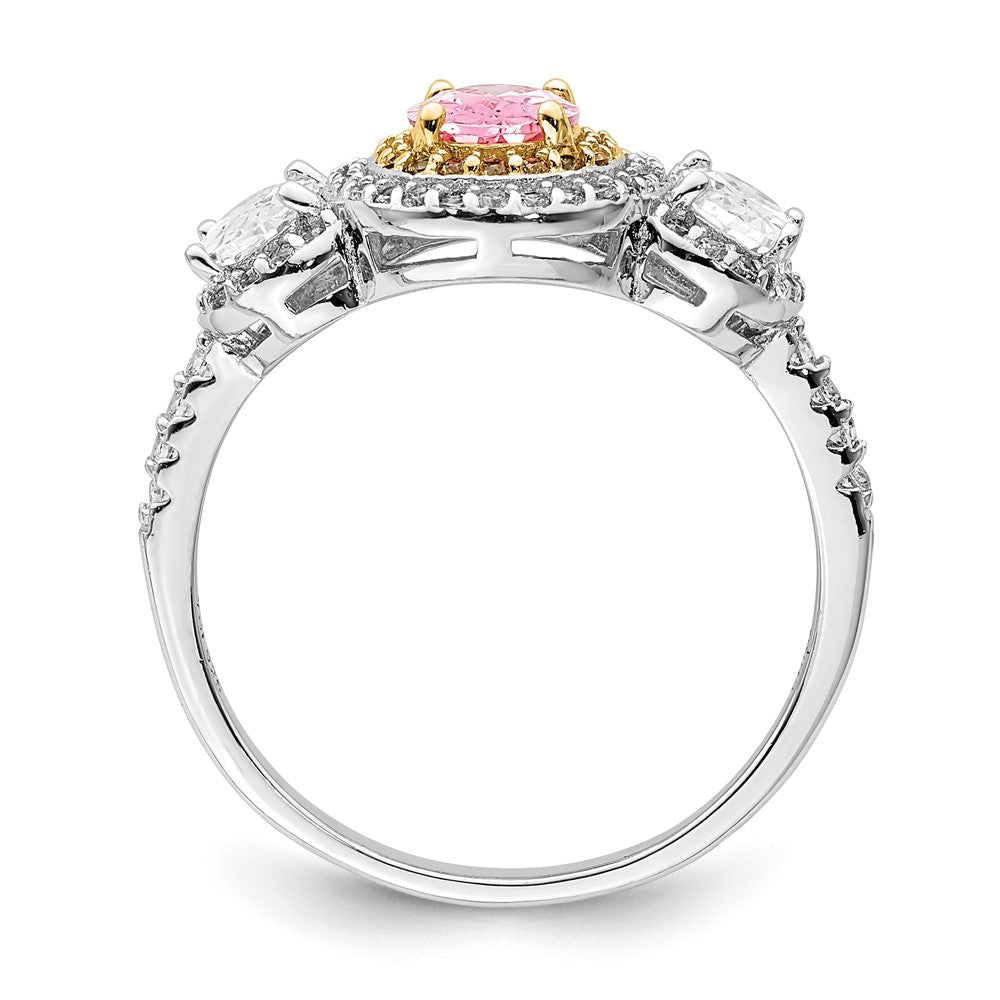 Sterlingsilber Rhodiniert Rosa, Weiß, & Gelb Zirkonia Oval Schliff Ring