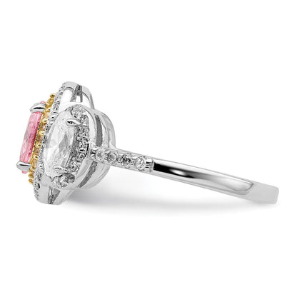 Sterlingsilber Rhodiniert Rosa, Weiß, & Gelb Zirkonia Oval Schliff Ring