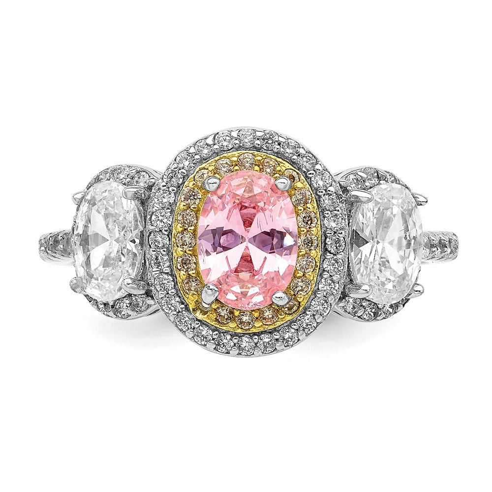 Sterlingsilber Rhodiniert Rosa, Weiß, & Gelb Zirkonia Oval Schliff Ring