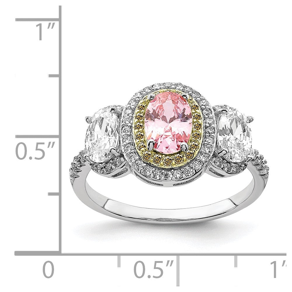 Sterlingsilber Rhodiniert Rosa, Weiß, & Gelb Zirkonia Oval Schliff Ring