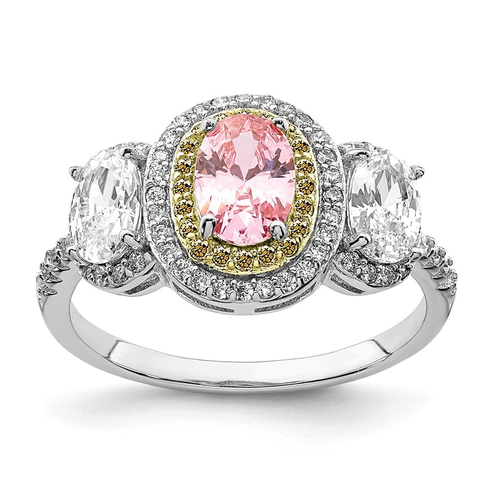 Sterlingsilber Rhodiniert Rosa, Weiß, & Gelb Zirkonia Oval Schliff Ring