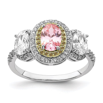 Sterlingsilber Rhodiniert Rosa, Weiß, & Gelb Zirkonia Oval Schliff Ring