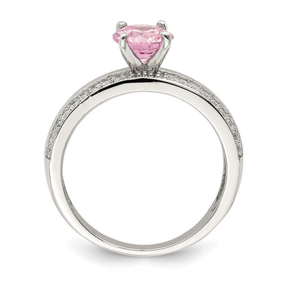 Sterlingsilber Rhodiniert Rosa und Klar Zirkonia Ring