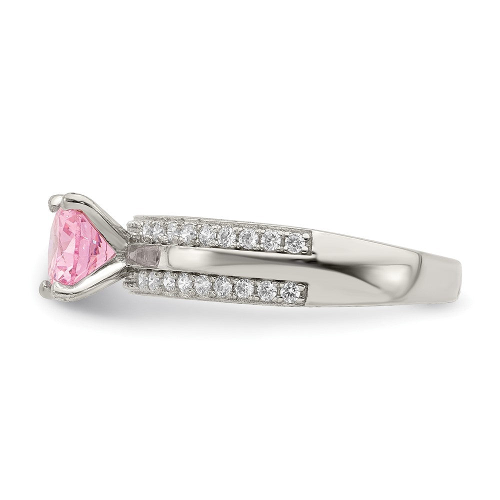 Sterlingsilber Rhodiniert Rosa und Klar Zirkonia Ring