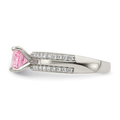 Sterlingsilber Rhodiniert Rosa und Klar Zirkonia Ring