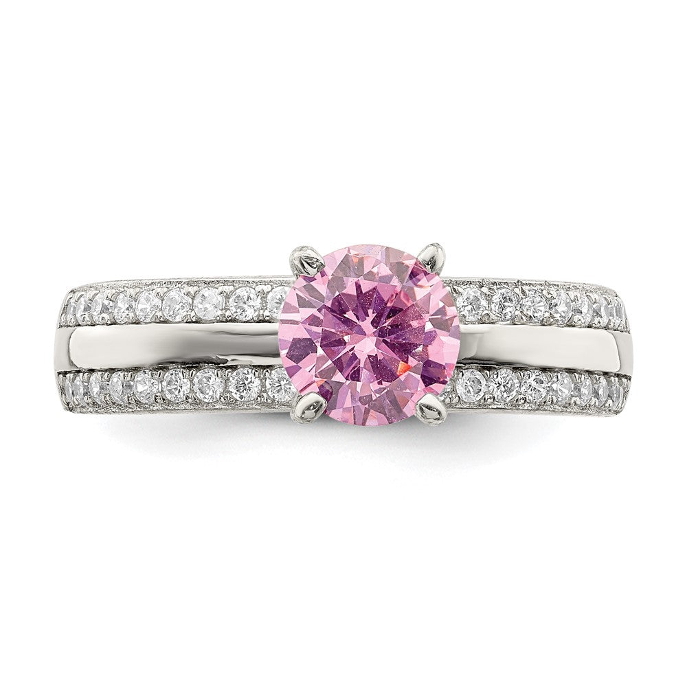 Sterlingsilber Rhodiniert Rosa und Klar Zirkonia Ring