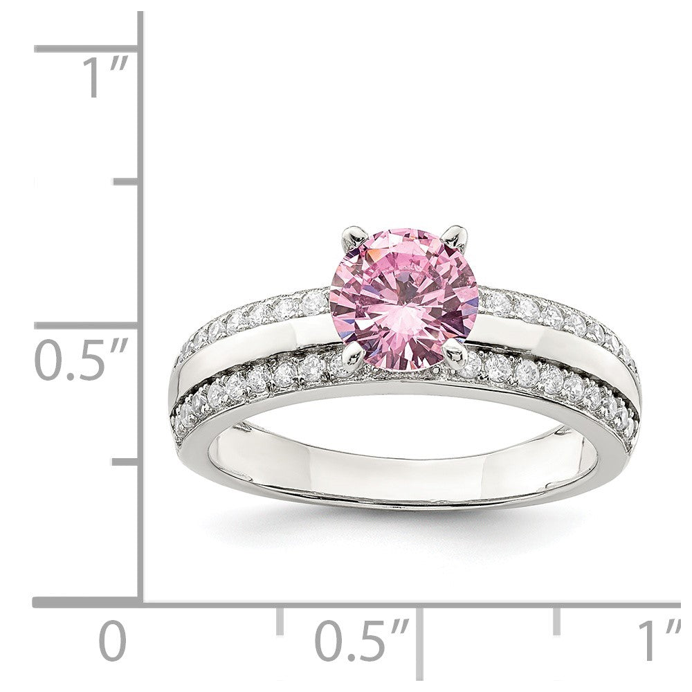 Sterlingsilber Rhodiniert Rosa und Klar Zirkonia Ring