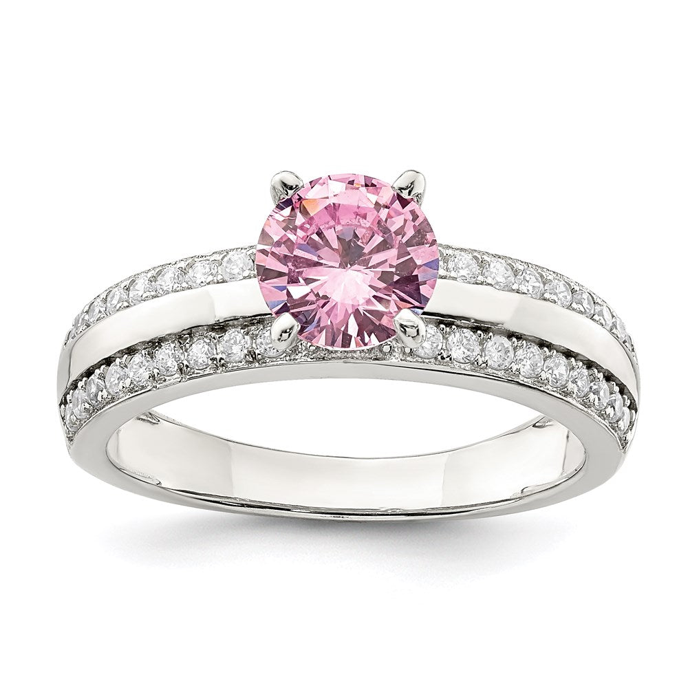Sterlingsilber Rhodiniert Rosa und Klar Zirkonia Ring