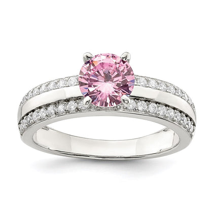 Sterlingsilber Rhodiniert Rosa und Klar Zirkonia Ring