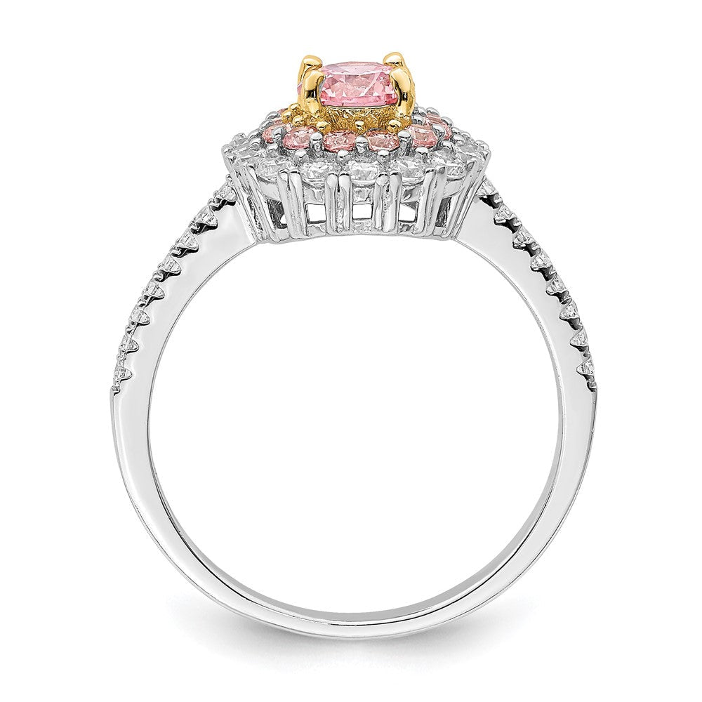 Sterlingsilber Rhodiniert/goldfarben Rosa & Weiß Zirkonia R/c Ring