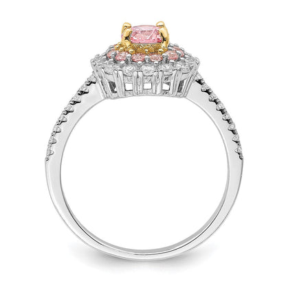 Sterlingsilber Rhodiniert/goldfarben Rosa & Weiß Zirkonia R/c Ring