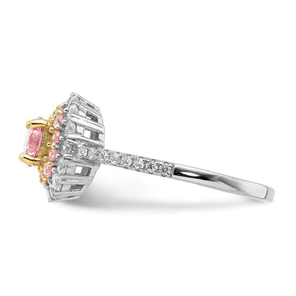 Sterlingsilber Rhodiniert/goldfarben Rosa & Weiß Zirkonia R/c Ring