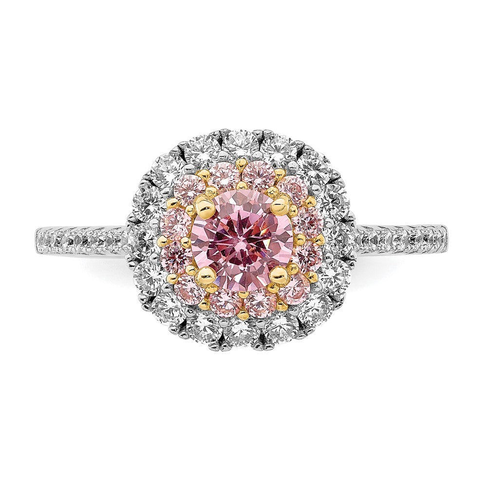 Sterlingsilber Rhodiniert/goldfarben Rosa & Weiß Zirkonia R/c Ring