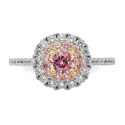 Sterlingsilber Rhodiniert/goldfarben Rosa & Weiß Zirkonia R/c Ring