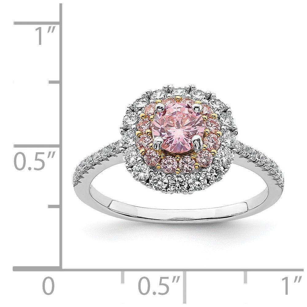 Sterlingsilber Rhodiniert/goldfarben Rosa & Weiß Zirkonia R/c Ring