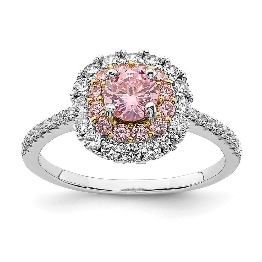 Sterlingsilber Rhodiniert/goldfarben Rosa & Weiß Zirkonia R/c Ring