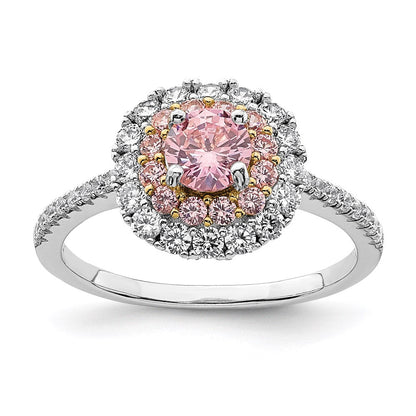 Sterlingsilber Rhodiniert/goldfarben Rosa & Weiß Zirkonia R/c Ring