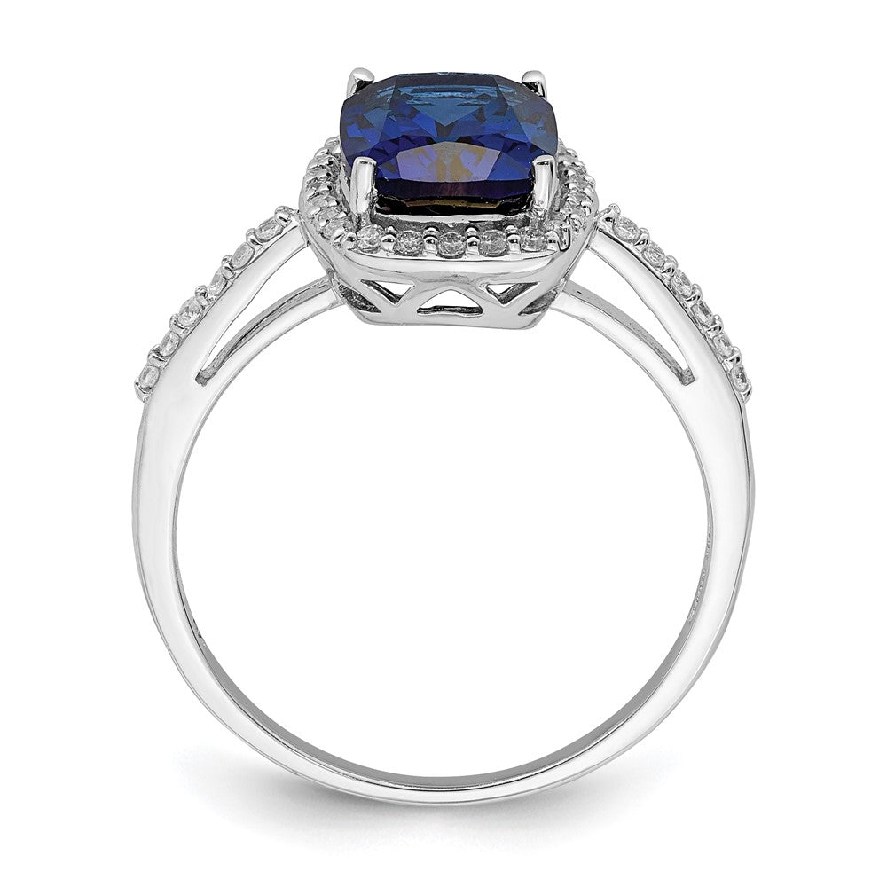 Sterlingsilber Rhodiniert Erzeugt Blau Saphir und Zirkonia Ring