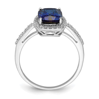 Sterlingsilber Rhodiniert Erzeugt Blau Saphir und Zirkonia Ring