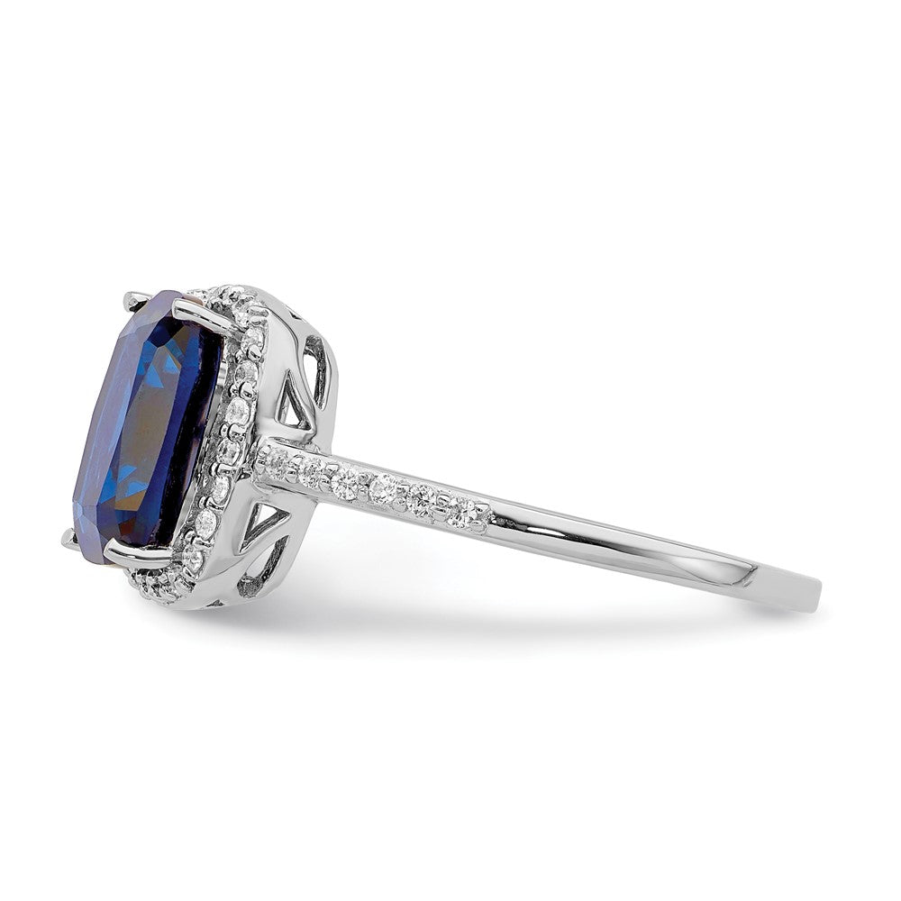 Sterlingsilber Rhodiniert Erzeugt Blau Saphir und Zirkonia Ring