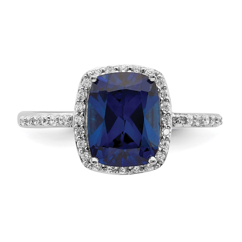 Sterlingsilber Rhodiniert Erzeugt Blau Saphir und Zirkonia Ring
