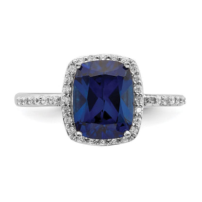 Sterlingsilber Rhodiniert Erzeugt Blau Saphir und Zirkonia Ring