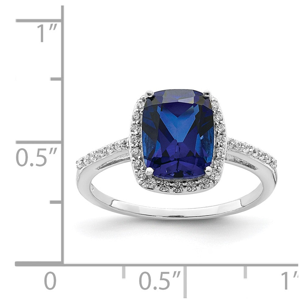 Sterlingsilber Rhodiniert Erzeugt Blau Saphir und Zirkonia Ring