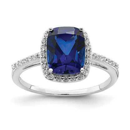 Sterlingsilber Rhodiniert Erzeugt Blau Saphir und Zirkonia Ring