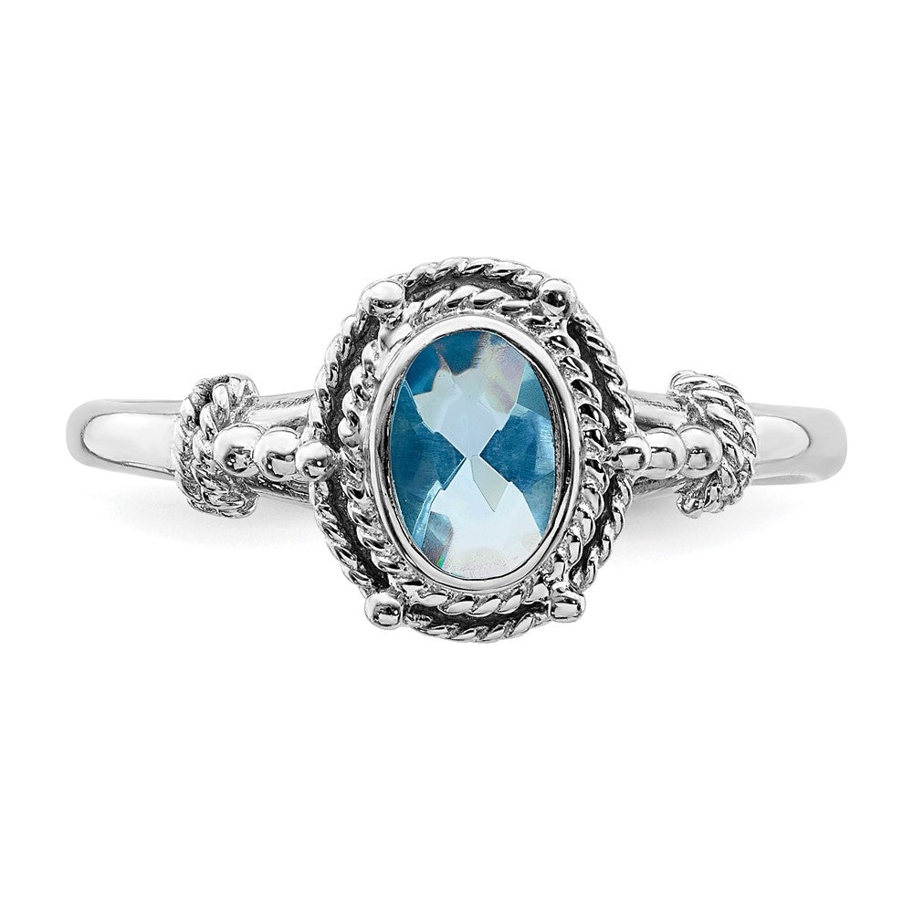 Sterlingsilber Rhodiniert mit Blau Oval Zirkonia Stein Ring (size 6 Nur)