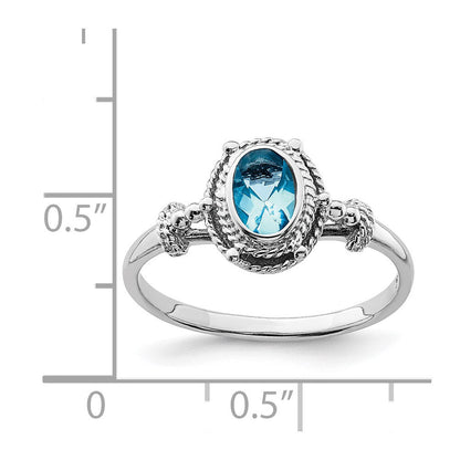 Sterlingsilber Rhodiniert mit Blau Oval Zirkonia Stein Ring (size 6 Nur)