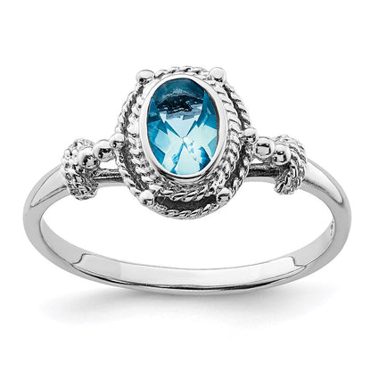 Sterlingsilber Rhodiniert mit Blau Oval Zirkonia Stein Ring (size 6 Nur)
