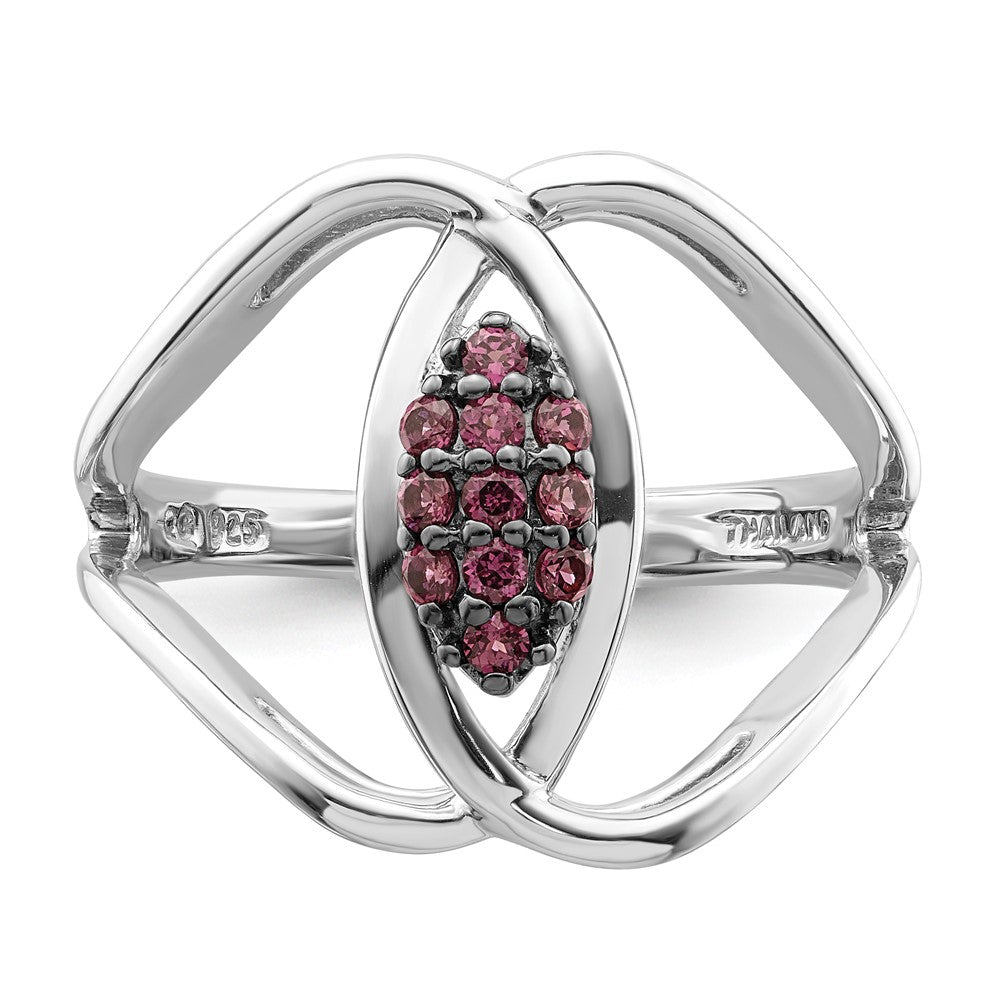 Sterlingsilber Rhod Platin Rhodolith Granat Ring
