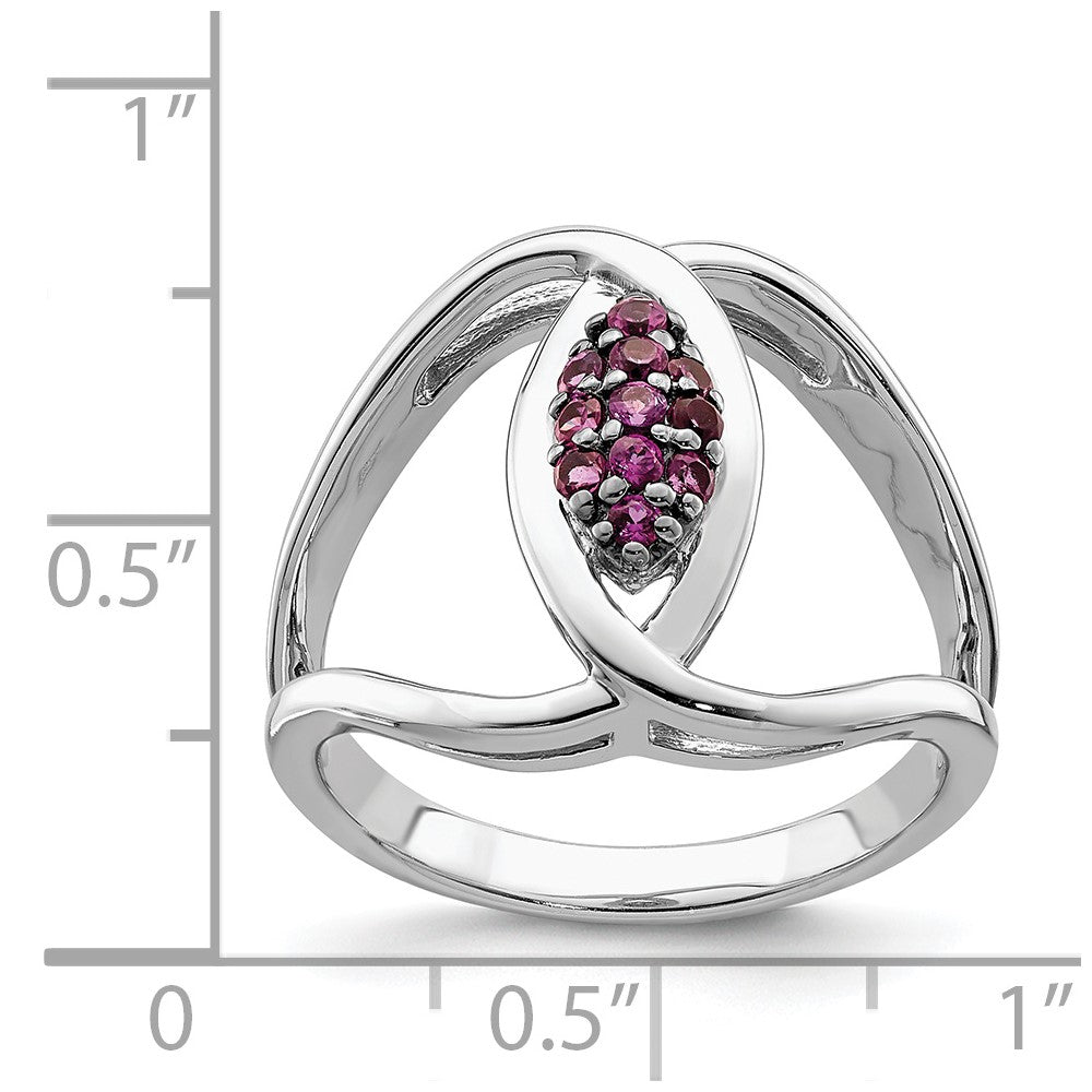 Sterlingsilber Rhod Platin Rhodolith Granat Ring