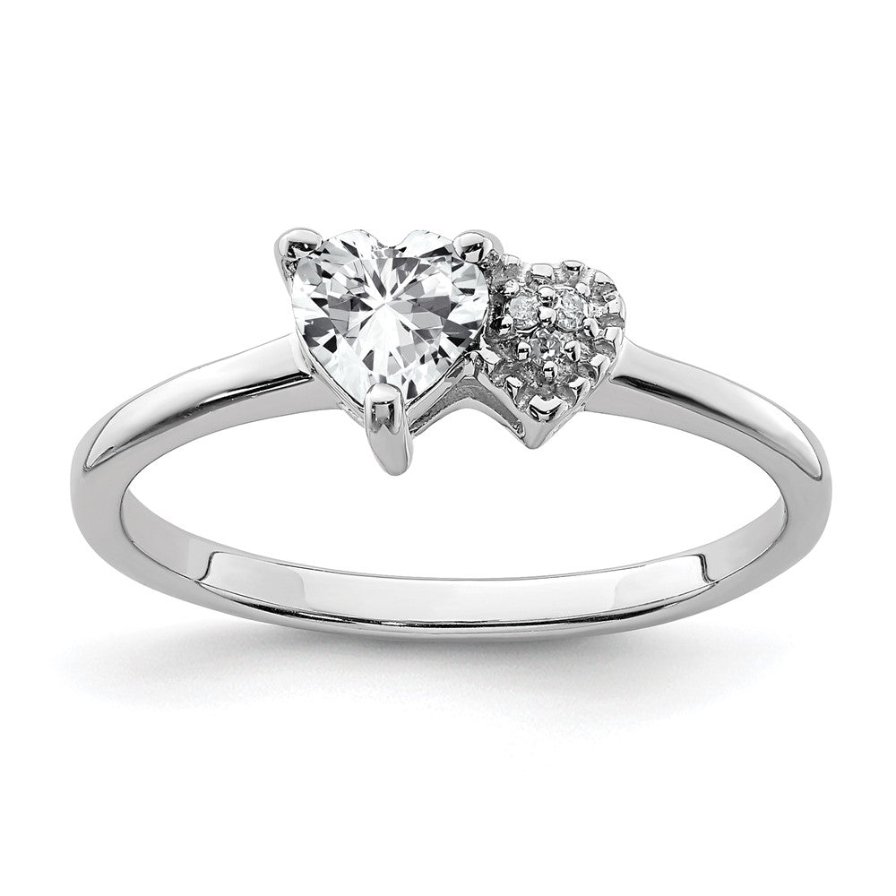 Sterlingsilber Rhodiniert Poliert Weiß Topas und Diamant Ring