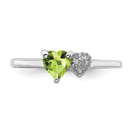 Sterlingsilber Rhodiniert Poliert Peridot und Diamant Ring