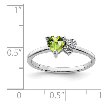 Sterlingsilber Rhodiniert Poliert Peridot und Diamant Ring