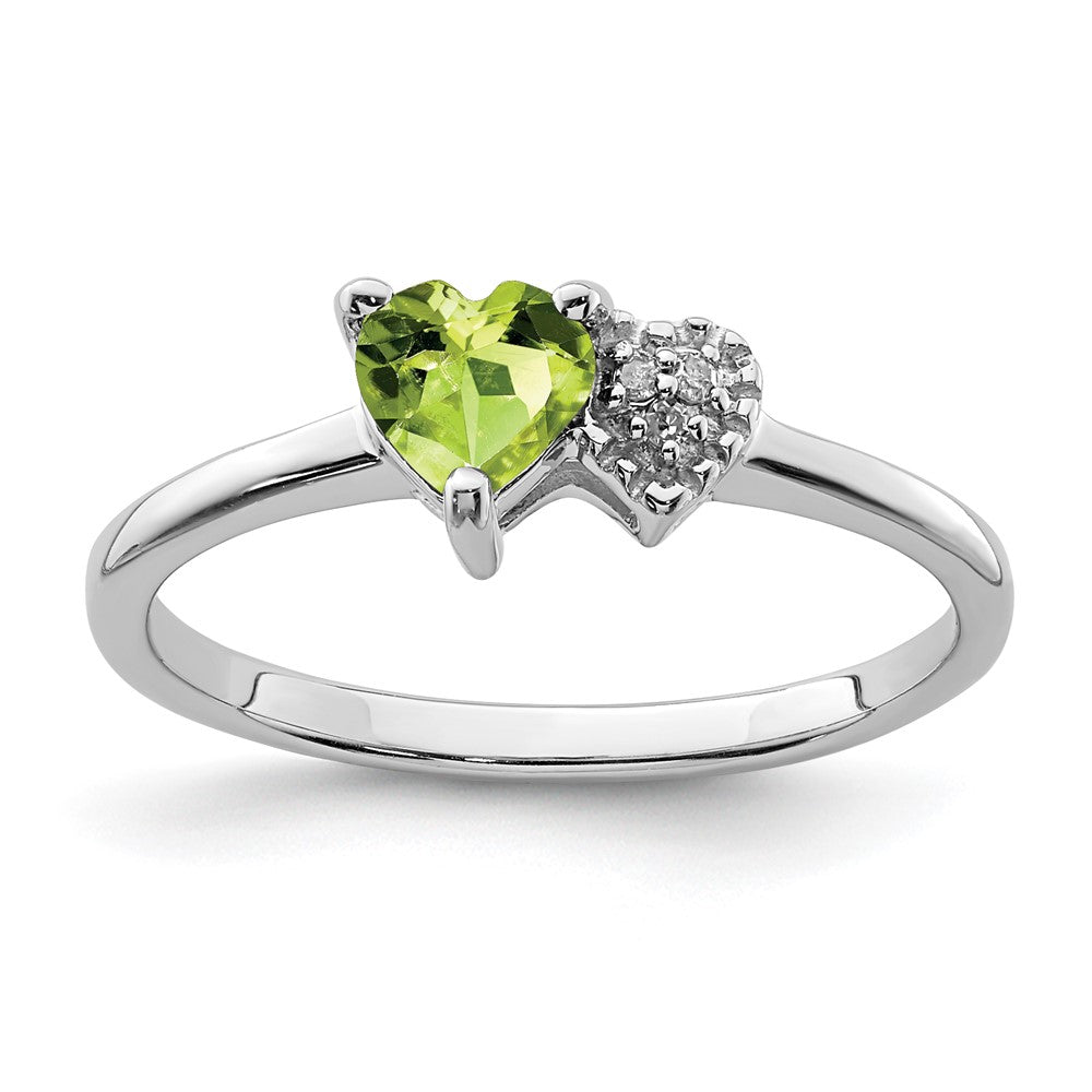 Sterlingsilber Rhodiniert Poliert Peridot und Diamant Ring