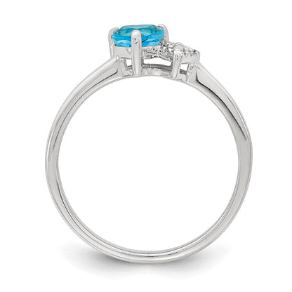 Sterlingsilber Rhodiniert Poliert Blautopas und Diamant Ring