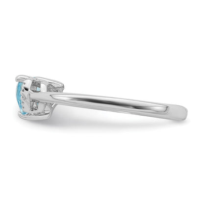 Sterlingsilber Rhodiniert Poliert Blautopas und Diamant Ring