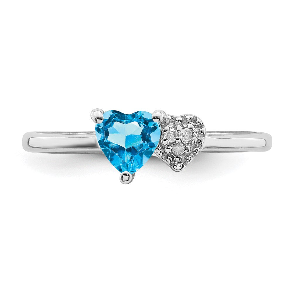 Sterlingsilber Rhodiniert Poliert Blautopas und Diamant Ring