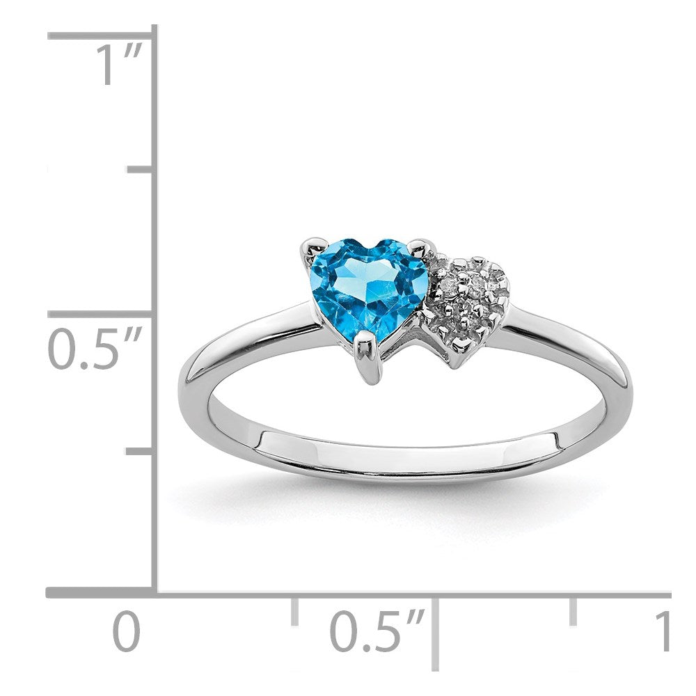 Sterlingsilber Rhodiniert Poliert Blautopas und Diamant Ring